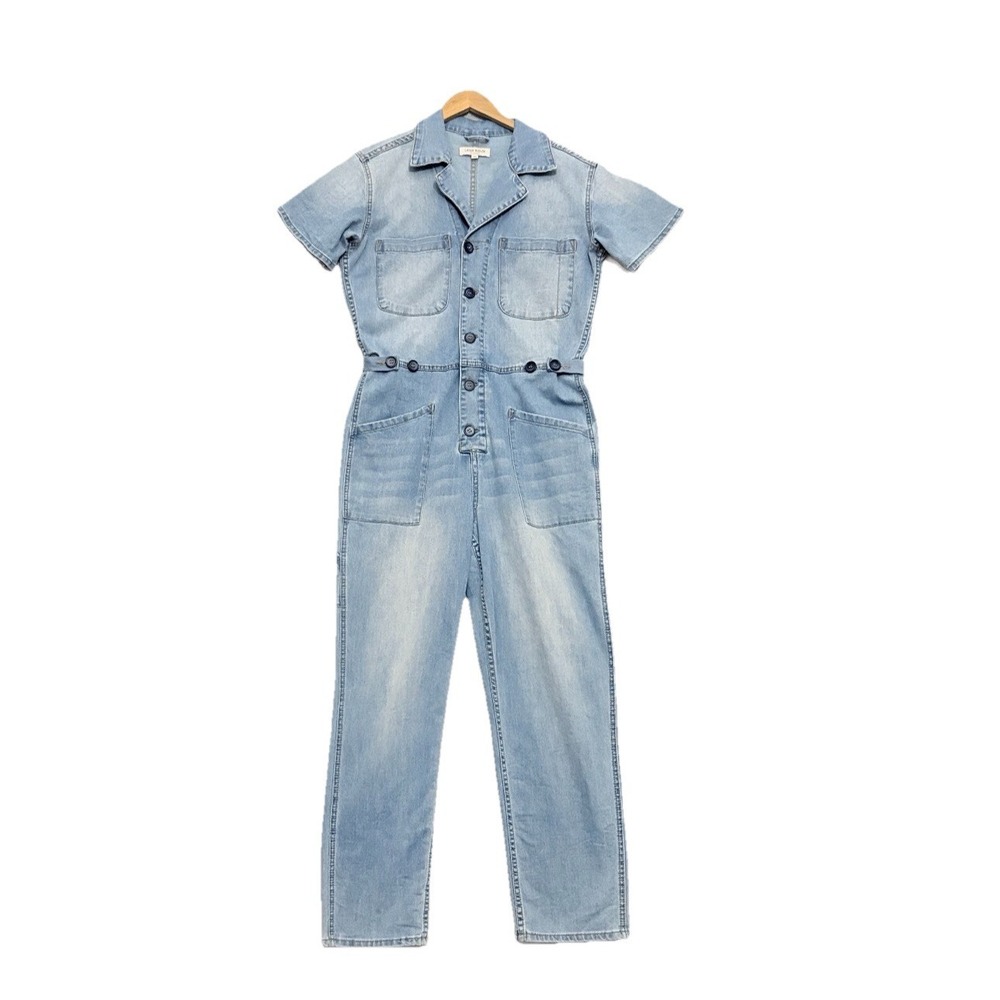 Lana Roux Overalls Womens Refined Blue Denim Jumpsuit Coveralls Button Sz Medium